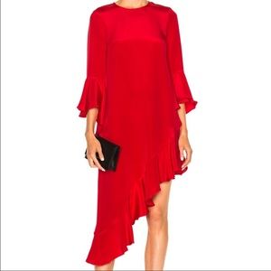 🍒 ALEXIS Hazel Asymmetrical Silk Red Ruffle Dress Small